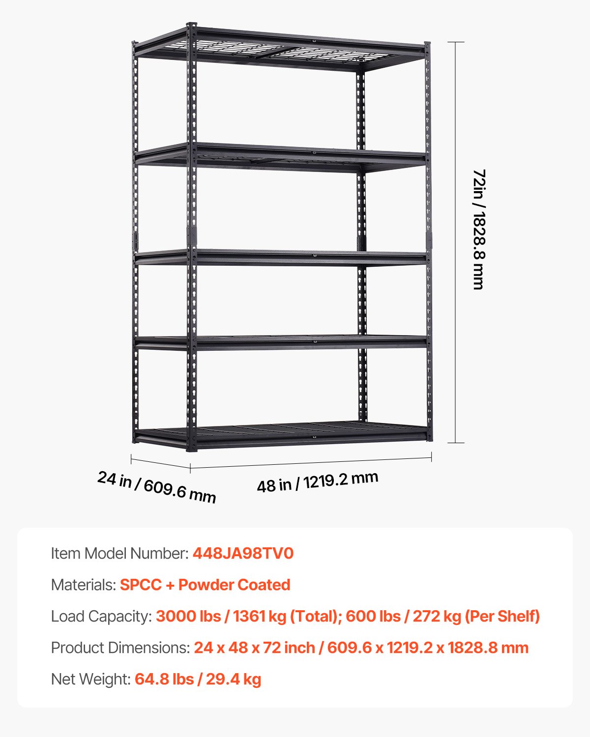 Storage Shelves 5 Tier Adjustable Heavy Duty Garage Shelving Units 3000 Lbs