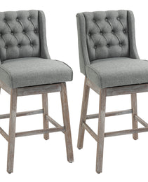 Bar Height Bar Stools Set of 2, 180 Degree Swivel Barstools with Solid Wood Footrests and Button Tufted Design, 30" Seat Height Bar Chairs for Kitchen Island, Gray