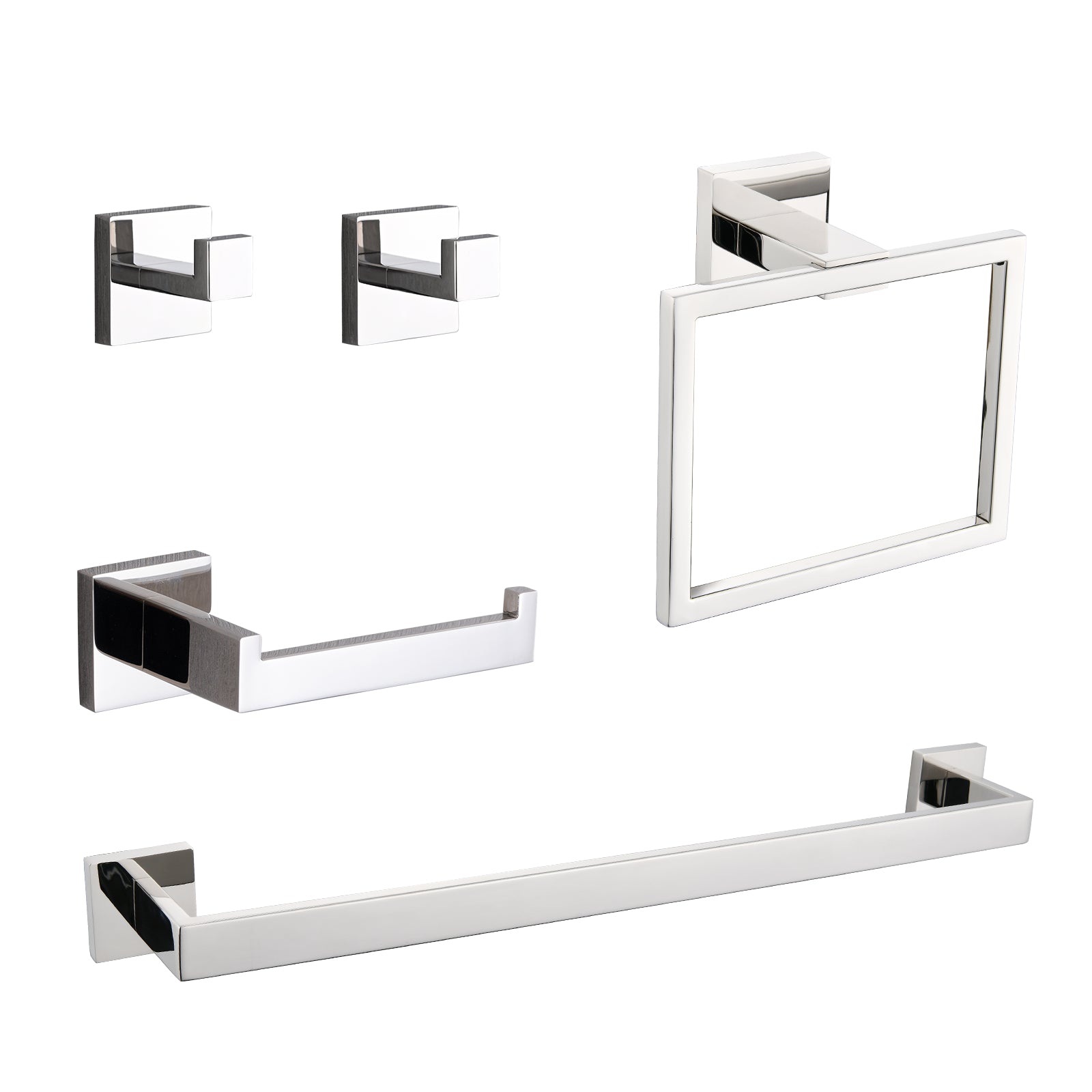 5-Piece SUS304 Bathroom Set Towel Bar  Ring Hooks  TP Holder, Brushed Finish