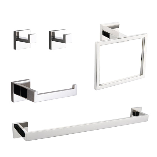5-Piece SUS304 Bathroom Set Towel Bar  Ring Hooks  TP Holder, Brushed Finish