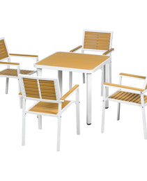 5pc Patio Table and Chairs Set, Aluminum Patio Dining Set w/ HDPE Materials, Umbrella Hole, Yellow