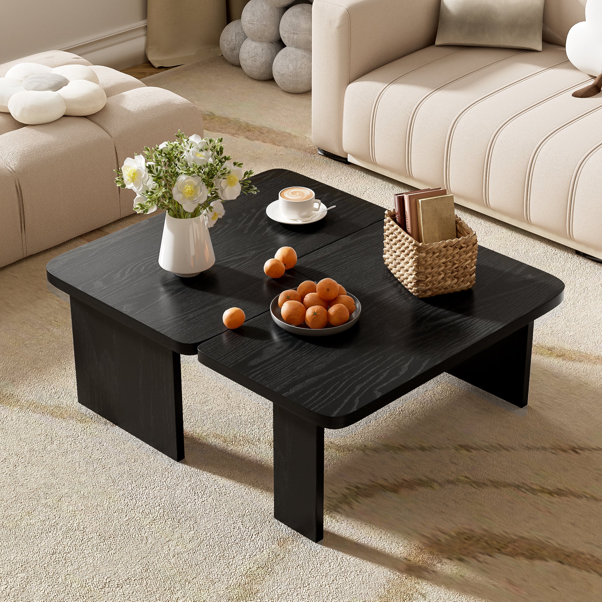 U-Can Modern Minimalist Coffee Table Set, Rectangle Coffee Table With Splicing Design, Multifunctional Combination Table For Living Room