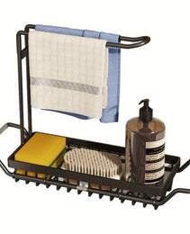 Expandable Stainless Steel Over-the-Sink Caddy Organizer – Adjustable Kitchen Storage Rack (Black, Small)