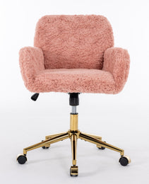 A&A Furniture Office Chair,Artificial Rabbit Hair Home Office Chair With Golden Metal Base,Adjustable Desk Chair Swivel Office Chair,Vanity Chair