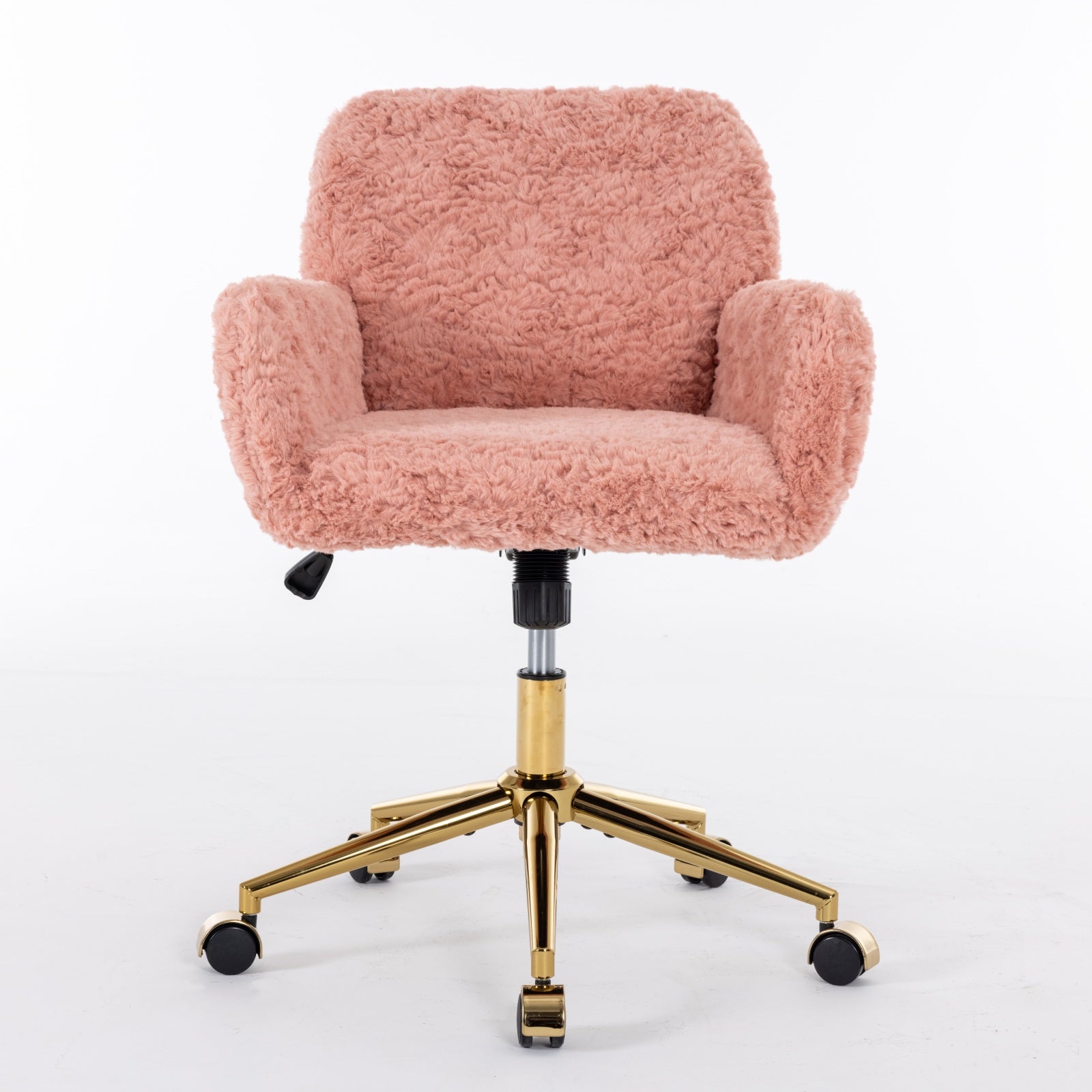 A&A Furniture Office Chair,Artificial Rabbit Hair Home Office Chair With Golden Metal Base,Adjustable Desk Chair Swivel Office Chair,Vanity Chair