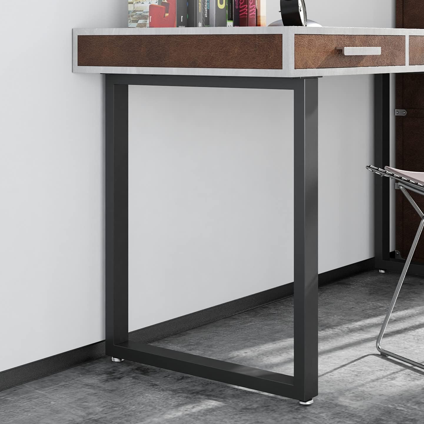 Metal Table Legs 28''x 24'' Heavy-Duty Desk Legs Industrial Furniture Legs For Dinning Table, Computer Table, Office Table 2Pcs-Black