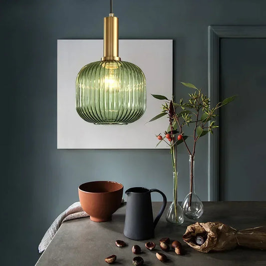 Striped Nordic Vintage Colorful Glass Chandelier For Dining Room Kitchen Island Pendant Light Bedroom Bedside Hanging Lamp