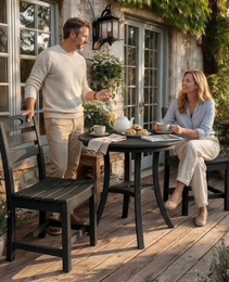 Black 3-Piece HDPE Outdoor Patio Bistro Set With Round Table And 2 Chairs