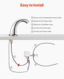 Touchless Bathroom Sink Faucet, Automatic Motion Sensor Restroom Toilet Faucet With Hole Cover Plate, Battery Operated,Adjustable Temp For 9/16 In Pipe Commercial Lavatory,Chrome Plated Silver