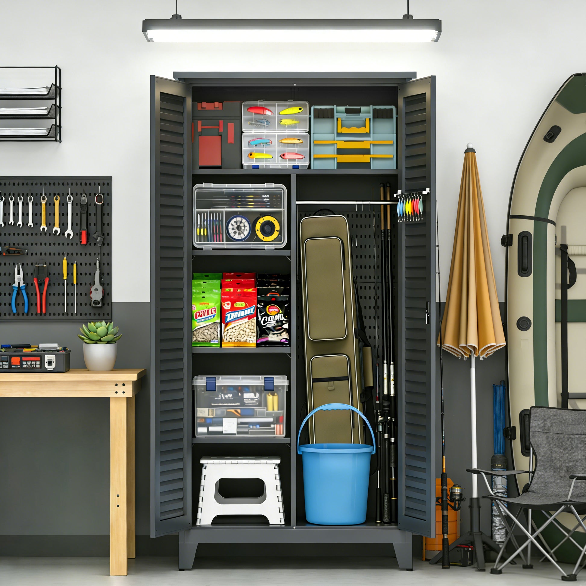 73'' Tall Metal Tool Storage Cabinet, With Ample Storage Space For Garage,Warehouse,Garden,Office, Living Room,Bathroom,Utility Room Slate