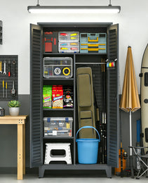 73'' Tall Metal Tool Storage Cabinet, With Ample Storage Space For Garage,Warehouse,Garden,Office, Living Room,Bathroom,Utility Room Slate