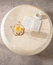 MgO Mid-Century Round Centre Coffee Table Vintage Faux Stone Sofa Pre-Modern Coffee Tables Beige Coffee Table For Living Room Office Apartment