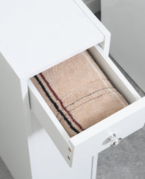 Bathroom Floor Organizer, Freestanding Space-saving Narrow Storage Cabinet, Bathtub Toilet Paper Holder With Drawers, White.