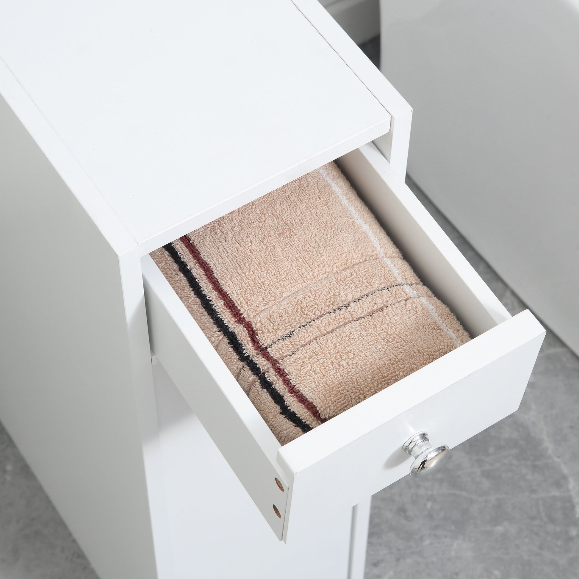 Bathroom Floor Organizer, Freestanding Space-saving Narrow Storage Cabinet, Bathtub Toilet Paper Holder With Drawers, White.