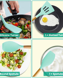 4 Colors Options -- Set Of 35Pcs Kitchen Cooking Utensils Set Spatula Set Baking Utensil Set Kitchen Accessories Necessities With Holder Egg Whisk Separator Tong Turner Spoons Cups