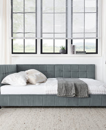 Full Size Upholstered Tufted Bed Frame, Sofa Bed Frame With Comfortable Backrest And Armrests, Full Size Bed For Bedroom, Living Room,Velvet, Grey 80.5x59x30.5