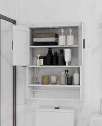 Bathroom Wall Cabinet With Doors,Adjustable Shelf,Towel Bar And Paper Holder, Over The Toilet Storage Cabinet, Medicine Cabinet For Bathroom-White
