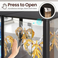 Corner Display Cabinet for Living Room, Tempered Glass Doors LED Lights, White Finish, Space-Saving Design