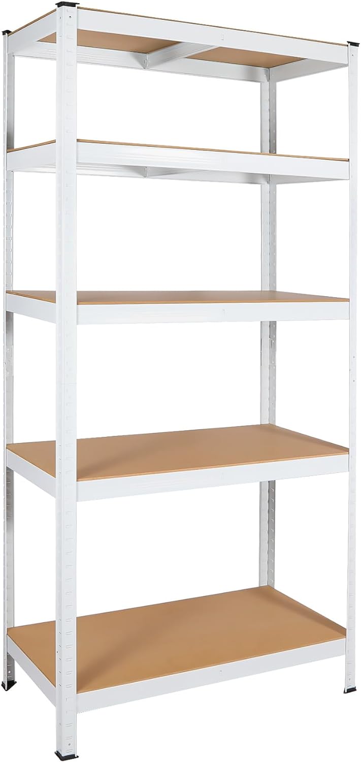 5 Layers Laminated White Metal Shelving Unit Adjustable Garage Storage Utility Rack Heavy Duty Shelf