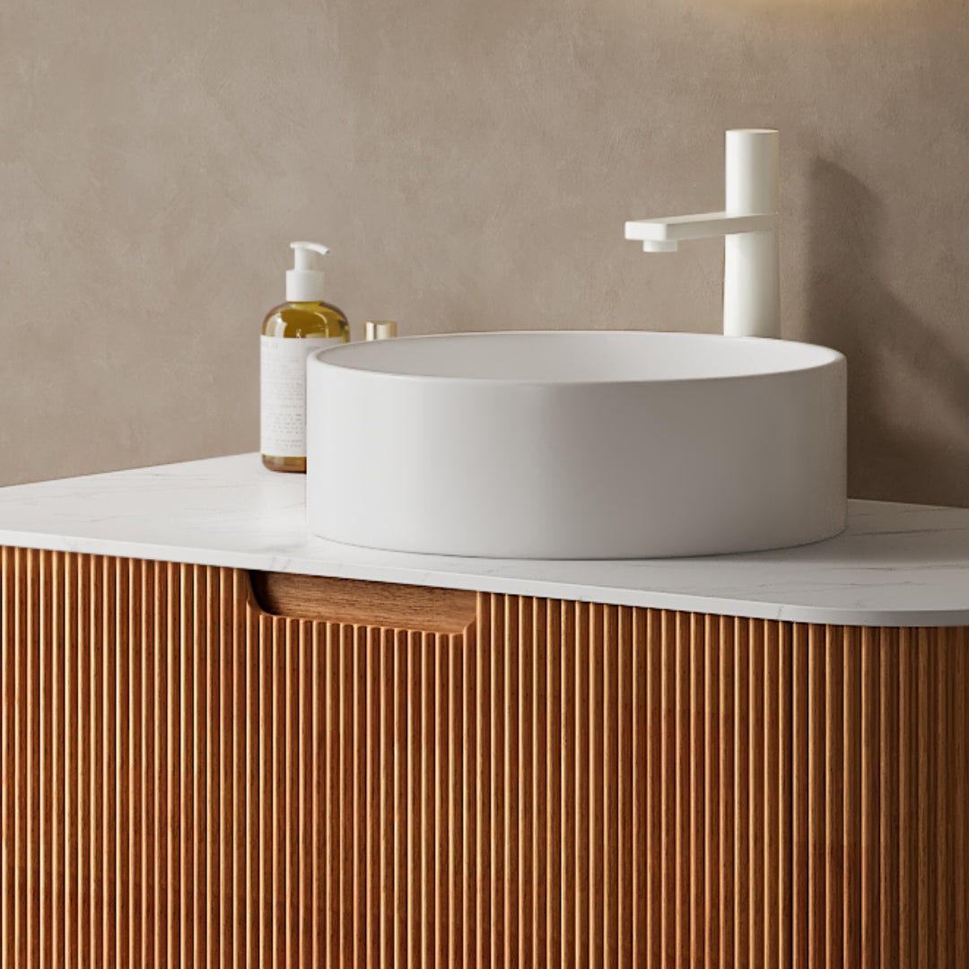 14 Bathroom Sink, Round Vessel Ceramic Basin Without Faucet, NO Cabinet, White