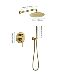 Shower System, Wall Mounted Shower Faucet Set For Bathroom With High Pressure 10 Stainless Steel Rain Shower Head Handheld Shower Set, 2 Way Pressure Balance Shower Valve Kit, Brushed Gold