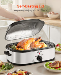 Quart Electric Roaster Oven – 1450W Self-Basting Turkey Roaster with Defrost & Warm Settings