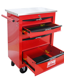 5 Drawers Multifunctional Tool Cart With Wheels,Metal Rolling Tool Cart Storage For Garage Workshop Warehouse Repair Shop--With Stainless Steel Roof--Red  Black