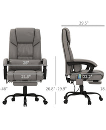 Massage Office Chair With 6 Vibrating Points, High Back Reclining Office Chair With Footrest And Remote, Gray
