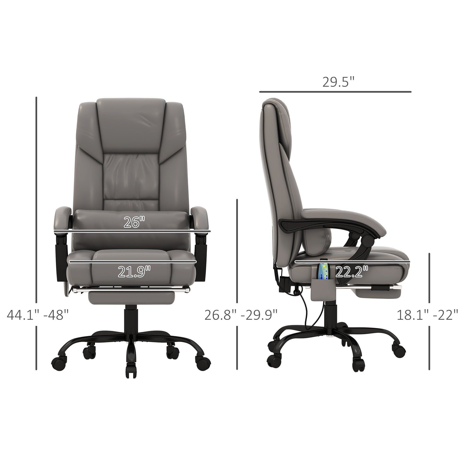 Massage Office Chair With 6 Vibrating Points, High Back Reclining Office Chair With Footrest And Remote, Gray