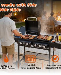 6 Burner BBQ Propane Gas Grill With Side Burner 59000 BTU Output Stainless Steel Barbecue Grill With Enamel-Coated Grates And Side Tables For Outdoor Cooking Kitchen And Patio Backyard.