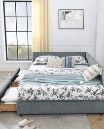 Queen Size Storage Upholstered Tufted Bed Frame, Sofa Bed Frame With Comfortable Backrest And Armrests,Queen Size Bed For Bedroom, Living Room,Velvet, Grey 85.5x64.5x29.5