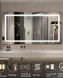60  X 32  LED Bathroom Mirror With Anti-Fog And Touch Sensor - Modern Frameless Lighted Wall Mirror For Bathroom Vanity, Shower Room, Or Dressing Area