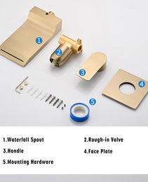 Wall Mount Waterfall Bathtub Faucet With Easy Single Handle Control, Durable Brushed Gold Finish, Modern Design