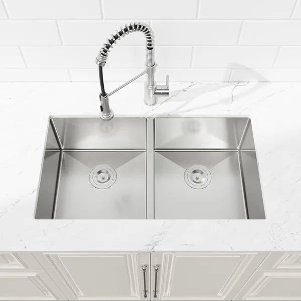 33'x19' Embedded Double Bowl Kitchen Sink, Undermount Handmade Sink In Brushed - Sink Only - Unable Ship Weekends, TK And TEMU Only For Pickup