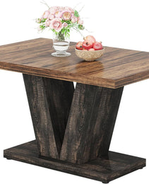 47-Inch Dining Table For 4, Black Kitchen Dinner Table With Heavy Duty Pedestal, Farmhouse Wooden Eating Table
