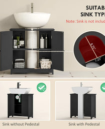 Pedestal Sink Storage Cabinet, Bathroom Sink Cabinet With U-Shape Cut-Out And Adjustable Shelf, Black