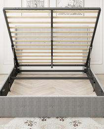 Queen Size Bed Frame With Storage - Lift Up Storage Bed With Modern Wingback Headboard, USB Ports