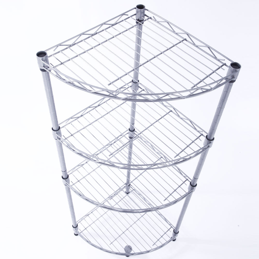 4-Tier Corner Storage Shelves, Wire Shelving Unit, Metal Shelf, Steel Storage Rack For Laundry Bathroom Kitchen Silver