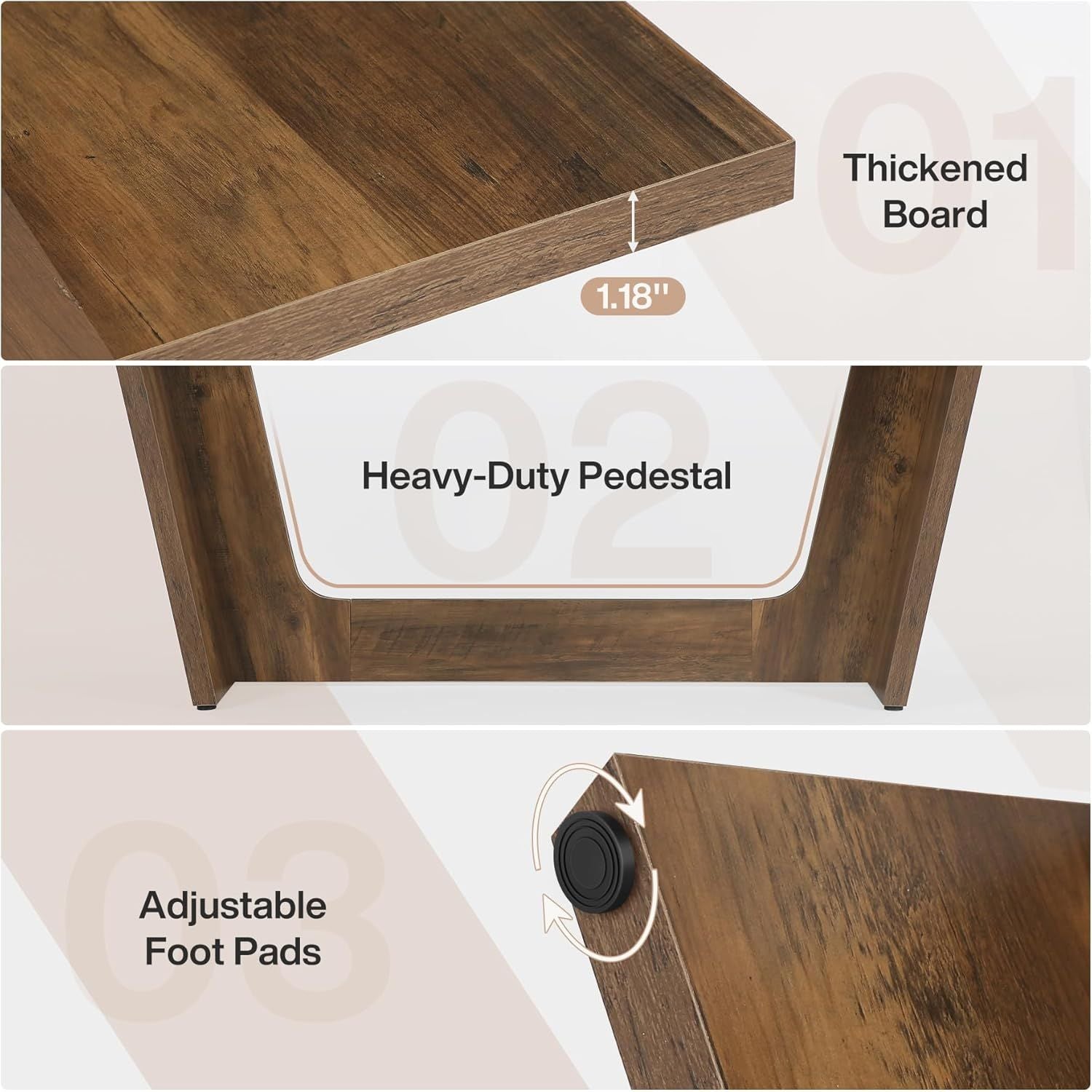 70.87-Inch Executive Computer Desk: Large Home Office Desk With Solid Wooden Pedestal, Industrial Wood Study Writing Table