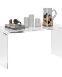 32  Clear Acrylic Coffee Table, 0.5In Thick C-Shape Waterfall End Coffee Table, Multipurpose Lucite Tea Table For Living Room