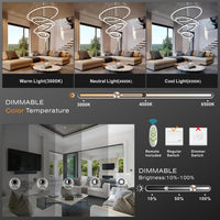 4 Ring Modern Black Chandelier, Circles Pendant Light Fixture for High Ceiling, Led Acrylic Chandelier, Dimmable 78.74'' High Ceiling Light with Remote for Dining Room Staircase Foyer