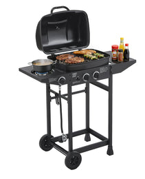 2 Burner BBQ Propane Gas Grill With Side Burner 24000 BTU Output Stainless Steel Barbecue Grill With Enameled Grates And Side Tables For Outdoor Cooking Kitchen And Patio Backyard