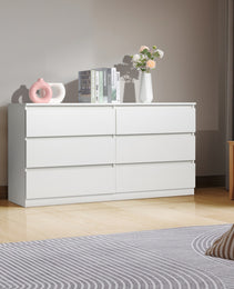 6 Drawer Double Dresser For Bedroom, Wide Storage Cabinet For Living Room Home Entryway, White