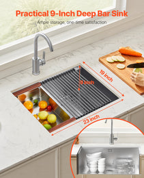 23' Kitchen Sink Undermount Single Bowl Drop-In Basin Stainless Steel Bar