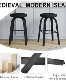 Swivel Bar Stools Set Of 2, Bar Height Backless 30 Bar Stool, Fabric Upholstered Seat, Sturdy Wood Legs And Metal Footrest, Mid-Century Modern Island Stools For Home Bars, Restaurants, All-black