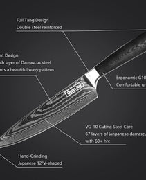 Qulajoy 8 Inch Chef Knife, Ultra Sharp Japanese Damascus VG-10 Blade,Professional Kitchen Knife With Ergonomic G10 Handle And Sheath