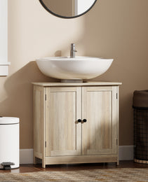 Bathroom Vanity Cabinet, Under Sink Bathroom Cabinet with 2 Doors and Adjustable Shelf, Weathered Gray Oak