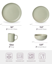 12-Piece Stoneware Dinnerware Sets With Mugs  Microwave & Dishwasher Safe  Non-Toxic Dinner Plates Bowls Set   Stackable Matte Glaze Kitchenware For 3