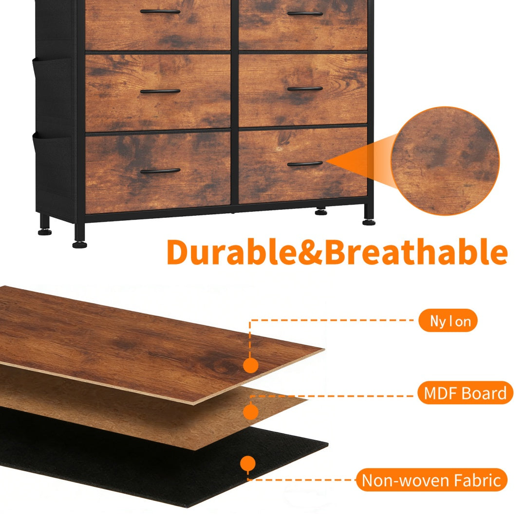 10-Drawer Dresser With Side Pocket & Hooks, Storage Cabinet With Wood Top For Bedroom Closet Organization