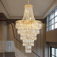 Extra Large High Ceiling Chandelier, Gold Modern Crystal Chandeliers Luxury Foyer Entrance Chandeliers for Staircase Villa Lobby Living Room, K9 Crystal Raindrop Light Fixture H91” X W47”